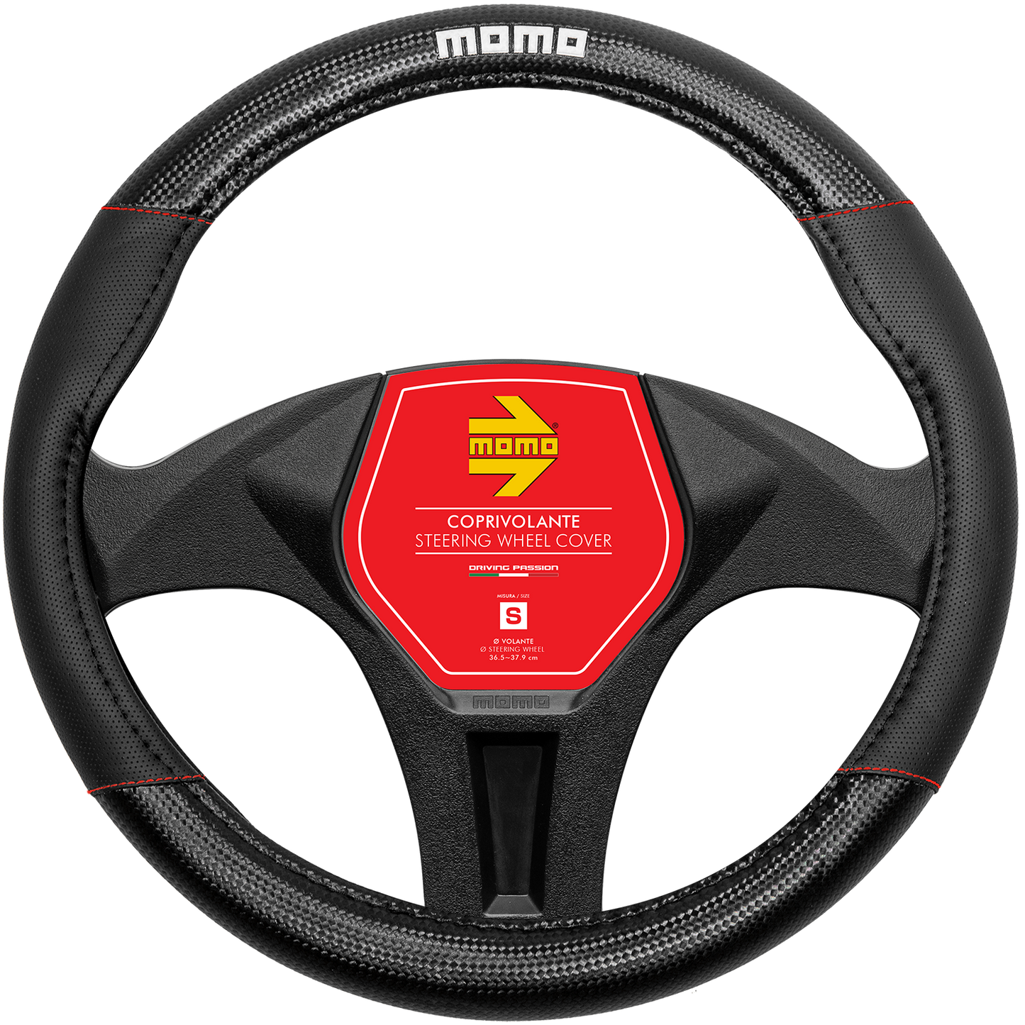 Momo Steering Wheel Cover - CARBON - BLACK/RED PU - SIZE M