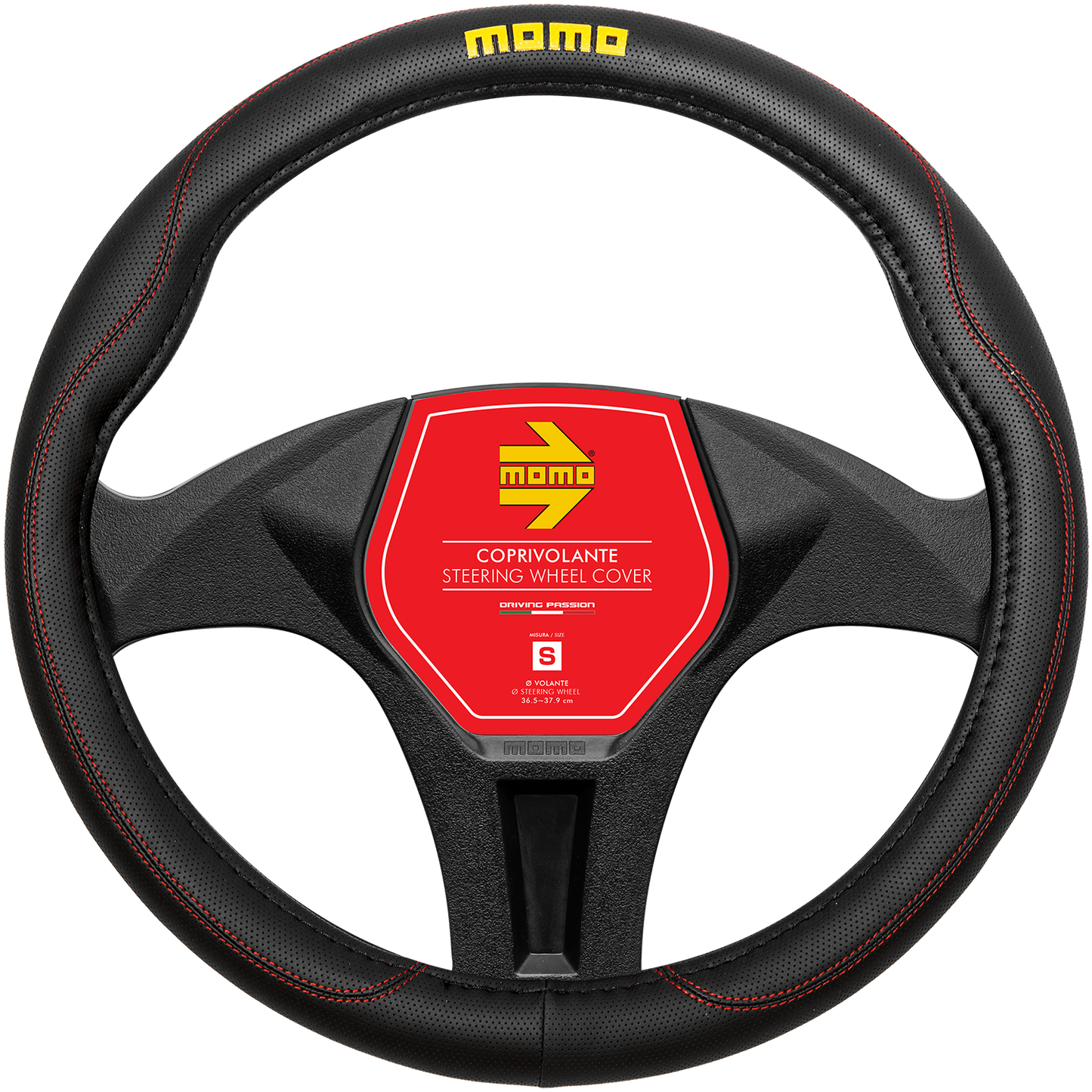 Momo Steering Wheel Cover - COMFORT - BLACK/RED PU - SIZE M