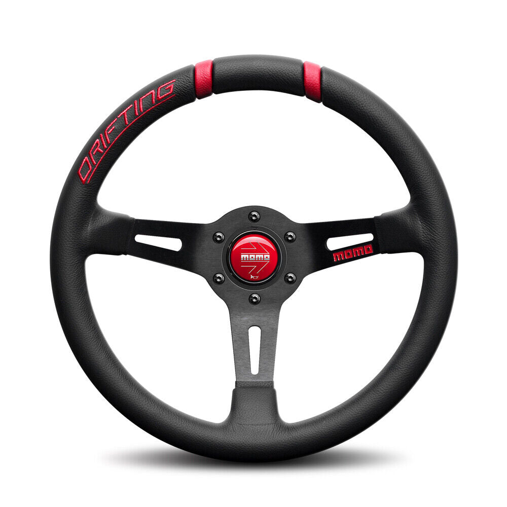 Momo Steering wheel (street) - DRIFTING - BLACK LEATHER RED INSERTS Ø330mm