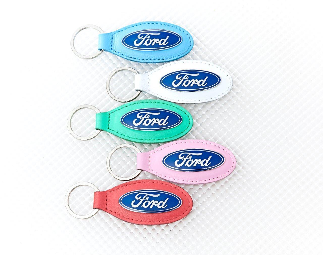 Richbrook 'Official Licensed' Ford Logo Keyring with WHITE Leather Key Fob